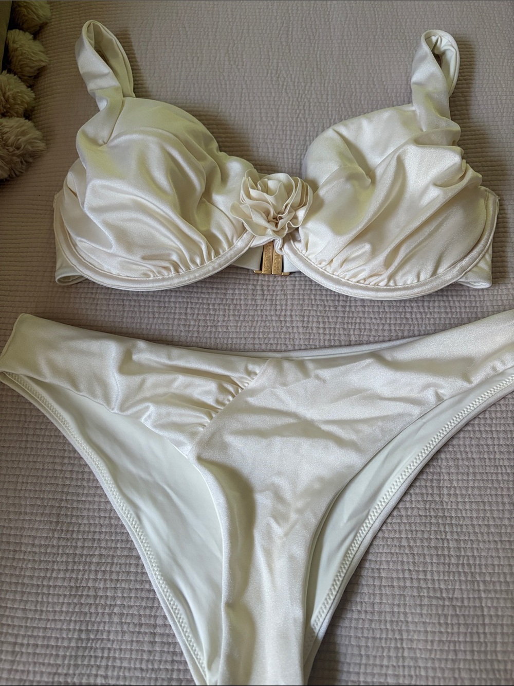 Vetchy Ivory Two-Piece Bikini Set with Floral Accent NWOT